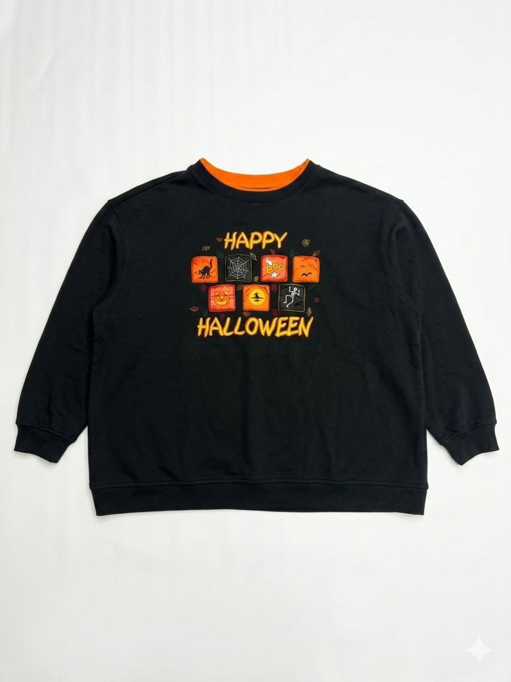 VTG 90s Basic Editions Plus Halloween Embroidered Crewneck Sweatshirt 3X Black